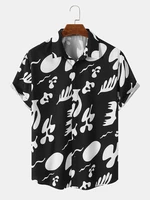 Mens Abstract Floral Print Vivid Front Buttons Skin Friendly Shirts