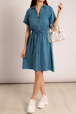 armonika Women's Indigo Elastic Waist Short Sleeve Shirt Dress for Women
