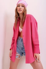 Trend Alaçatı Stili Women's Fuchsia Oversized Long Woven Shirt