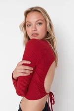 Trendyol Claret Red Ribbed Knitted Blouse with Neckline