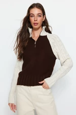 Trendyol Stone Color Block Standing Collar Knitwear Sweater