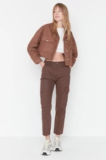 Trendyol Brown Cargo Pocket High Waist Straight Jeans