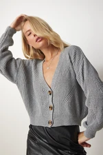 Happiness İstanbul Women's Gray Button V-Neck Orlon Cardigan