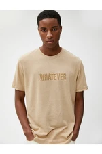 Koton Embroidered Motto Textured T-Shirts, Crew Neck Short Sleeves.