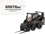 CAT Caterpillar 242D3 Wheeled Skid Steer Loader with Work Tools and Operator Special Black Paint "High Line Series" 1/50 Diecast Model by Diecast Mas