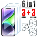 6IN1 Tempered glass For iphone 14 13 12 11 15 Pro Max Camera Screen Protector For iPhone 13 12 14 Plus 11 12 13 14 15 Pro Glass