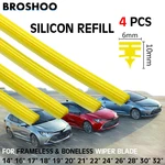4pcs Car Wiper Blade Silica Gel Silicon Refill Strips for Frameless Boneless Wipers 6mm 14"15"16"17"18"19"20"21"22"24"25"26"28"