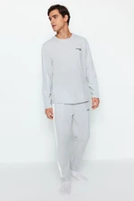 Trendyol Gray Embroidery Detailed Knitted Pajamas Set