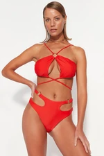 Trendyol High Waist Normal Leg Bikini Bottom with Red Accessories