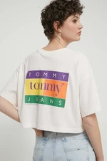 Bavlnené tričko Tommy Jeans dámske,béžová farba,DW0DW18141