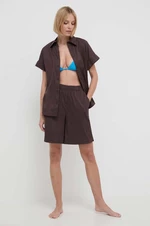 Plážová košeľa Max Mara Beachwear dámska,hnedá farba,regular,s klasickým golierom,2416111019600