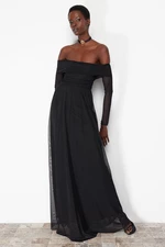 Trendyol Black Carmen Collar Tulle Long Evening Evening Dress