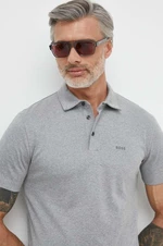 Bavlnené polo tričko BOSS šedá farba, jednofarebný