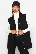 Trendyol fekete ing galléros zseb részletes 100% pamut farmer mellény kabát