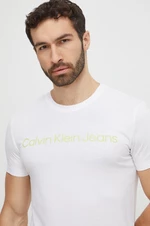 Bavlněné tričko Calvin Klein Jeans bílá barva, s potiskem, J30J322344