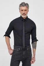 Košile Calvin Klein pánská, černá barva, slim, s klasickým límcem, K10K109891