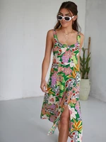 Summer midi dress with green straps