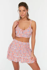 Trendyol Crispy Floral Pattern Ruffle Detailed Beach Blouse-Beach Skirt Set