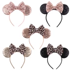 Disney 1pcs Mickey ears Leopard Bow baby hair accessories Mickey headband children headband headdress girl gift head decoration