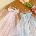 Korean Style Children Sweet Mesh Hairpin Crown Lace Bow Girl Star Veil Hair Clip Hair Accessories Cute Headwear Girl Gift