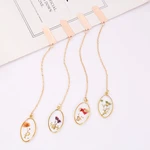 Crystal Small Oval Embossed Bookmark Alloy Bookmark Hanging Pendant Pagination Mark Creative Metal Book Clip Student Gift