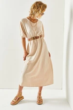 Olalook Women's Stone V-neck Loose Bat Dress with Elastic Waist