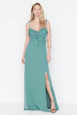 Trendyol Mint Chiffon Long Evening Dress With Flounce Detailed