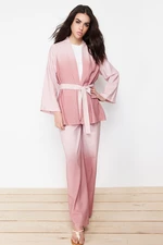 Trendyol Purple Linen Look Woven Kimono Trousers Two Piece Set