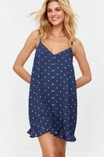 Trendyol Navy Blue Heart and Polka Dot Rope Strap Viscose Woven Jumpsuit