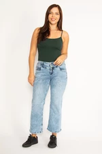 Şans Women's Plus Size Blue Lycra 5 Pockets Jeans Pants