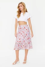 Trendyol Lilac Flounce Viscose Fabric Animal Patterned Midi Woven Skirt