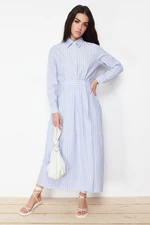 Trendyol Blue Shirt Collar Striped Woven Dress