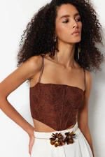 Trendyol Brown Crop Lined Corset Detail Aggravated Lace Bustier