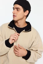 Trendyol Beige Oversize/Wide-Fit Half-Zip High Neck Color Block Fleece Sweatshirt