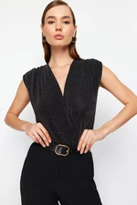 Trendyol Black Double Breasted Knitted Shiny Snaps Silvery Knitted Bodysuit