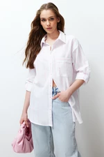 Trendyol Pink Striped Oversize/Wide Fit Woven Shirt with Curable Sleeve Detail