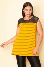 Şans Women's Plus Size Yellow Robe and Lace Striped Blouse