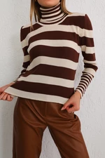 BİKELİFE Damski brązowy sweter z miękkiej wełny z dzianiny z miękkiej tekstury
