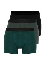Trendyol 3-Piece Green-Black Striped-Plain Mix Cotton Boxers