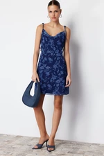 Trendyol Navy Floral A-line Chiffon Mini Lined Woven Dress
