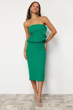 Trendyol Emerald Green Flounced Woven Elegant Evening Dress