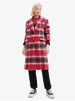 Pink women's checkered coat with wool blend Desigual Tommy - Women Pink women's checkered coat with wool blend Desigual Tommy - Women