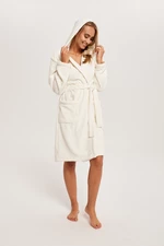 Women's long sleeve bathrobe Bora - ecru/print
