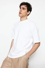 Trendyol Limited Edition White Oversize 100% Cotton Labeled Textured Basic Thick T-Shirt
