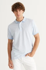 AC&Co / Altınyıldız Classics Men's Anti-shrinking Cotton Fabric Slim Fit Slim Fit Light Blue Anti-roll Polo Neck T-Shirt.