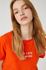 Koton Slogan Printed T-Shirt Short Sleeved Crew Neck
