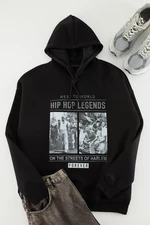 Trendyol Black Men's Oversize/Wide-Cut Hoodie. Rap Music Printed Fleece Cotton Sweatshirt.