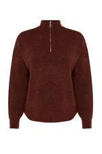 Trendyol Curve Brown Zip Up Knitwear Sweater