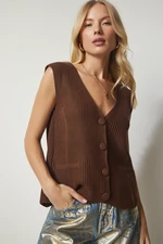 Happiness İstanbul Women's Brown Knitwear Vest with Buttons