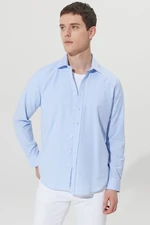 AC&Co / Altınyıldız Classics Men's White-light Blue Slim Fit Slim Fit Classic Collar Cotton Check Shirt